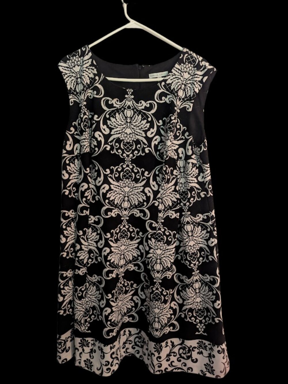 Sandra Darren 16W Black & Ivory Damask Sleeveless Fit & Flare Dress Plus Size
